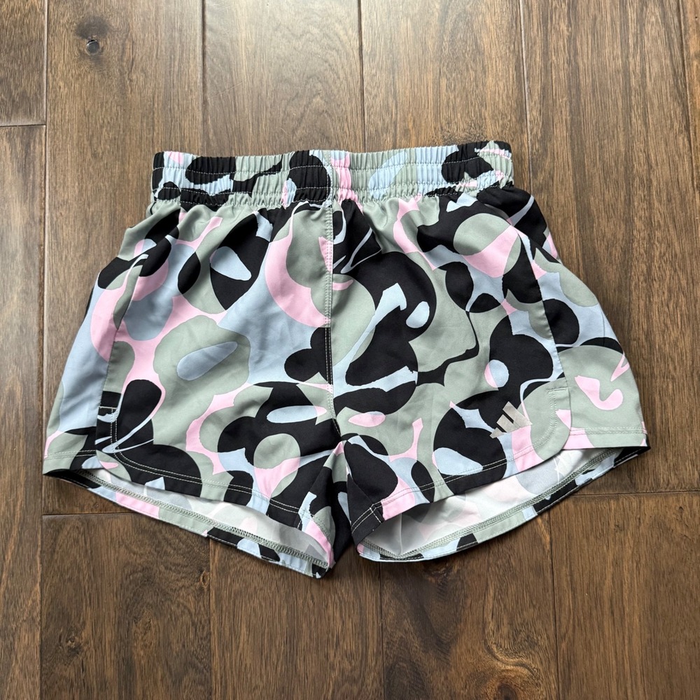 Adidas Athletic Shorts Kids Size M 10/12 Pink Green Black Excellent Camo Print